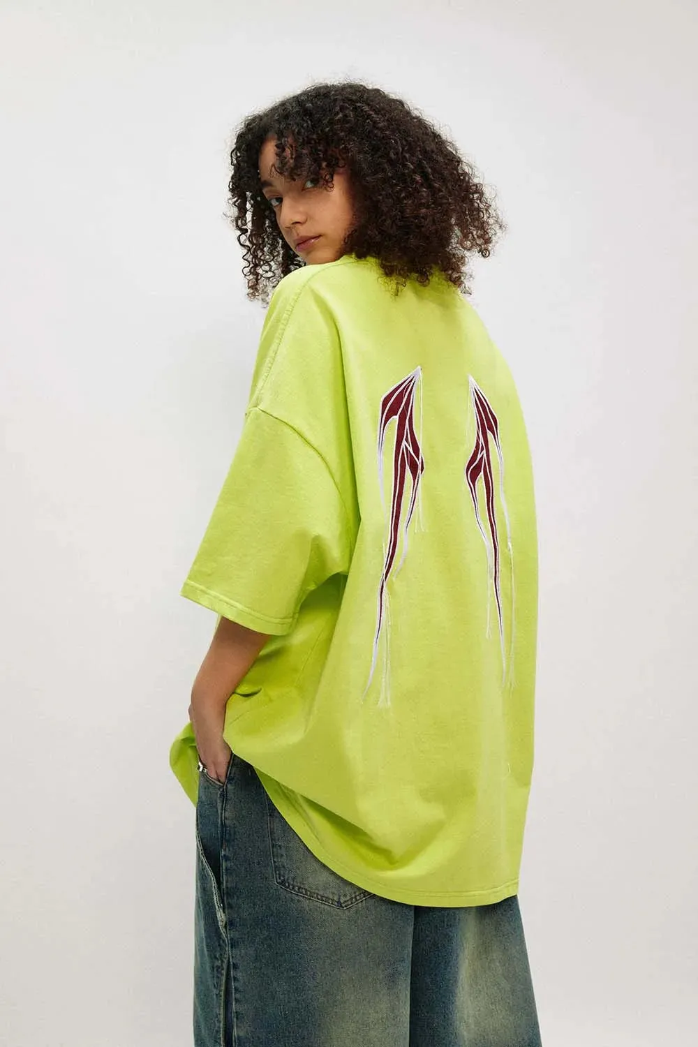 Cyber Wing Embroidered Tee - Short Sleeve Casual Summer Top