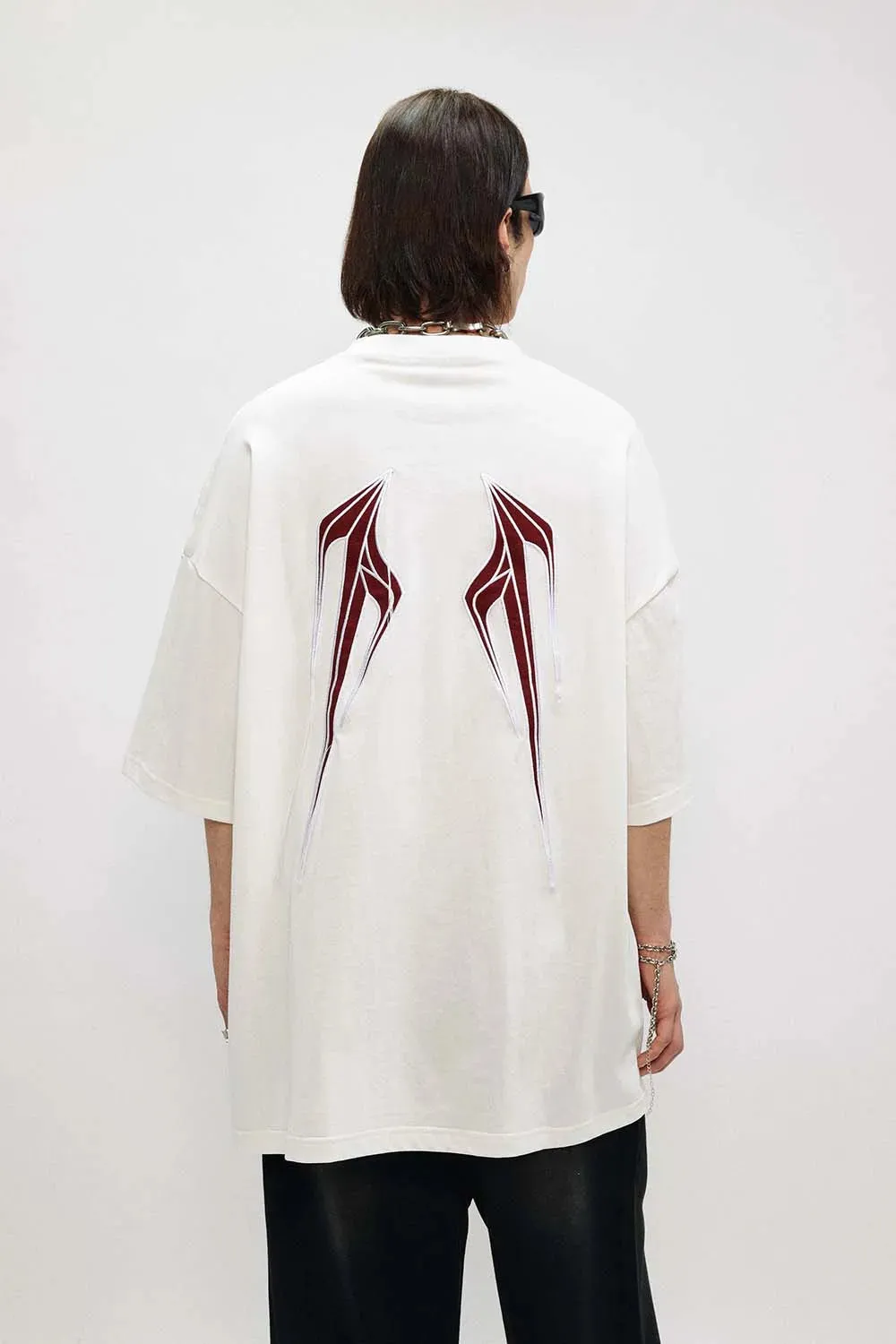 Cyber Wing Embroidered Tee - Short Sleeve Casual Summer Top