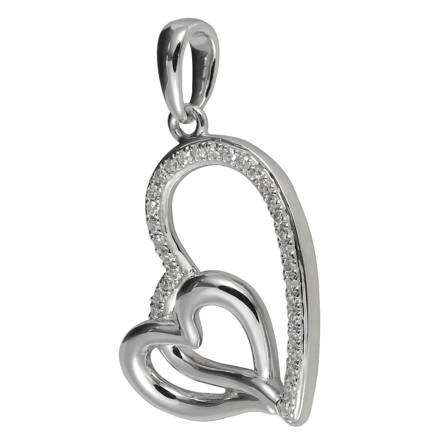 Damen 9 Karat Weißgold Diamant Doppelherz 45cm Anhänger mit Kette