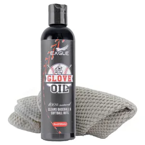 Eagle Baseball Glove Oil Conditioner with Applicator Cloth - 250mL (8.45oz) Glove Oil for Break-in & Glove Treatment - Leather Softener & Conditioner for Baseball, Softball Mitts
