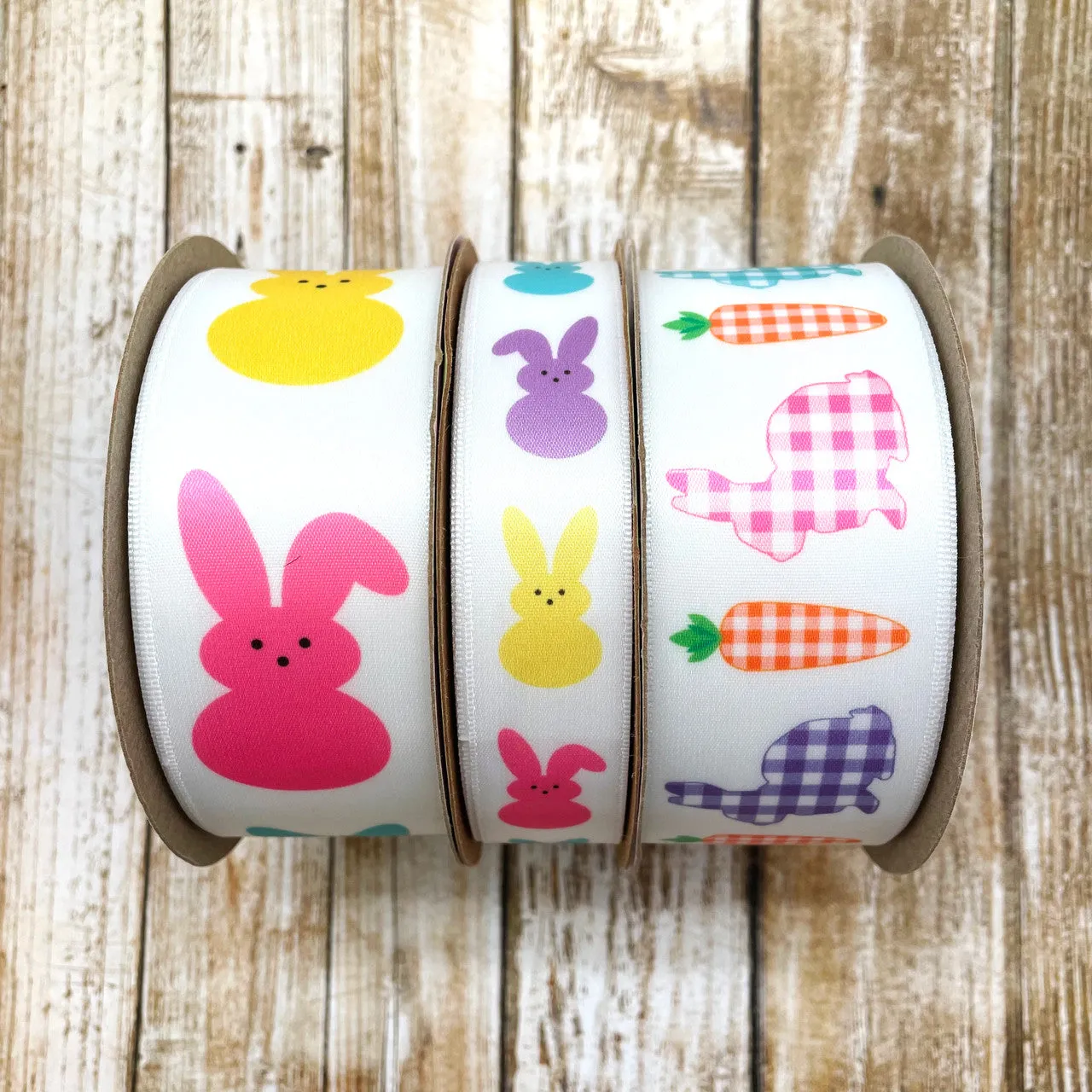 Easter ribbon peeps bunnies  printed on  7/8" white satin