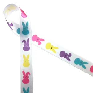 Easter ribbon peeps bunnies  printed on  7/8" white satin