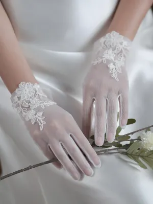 Floral Embroidered Bridal Gloves for wedding