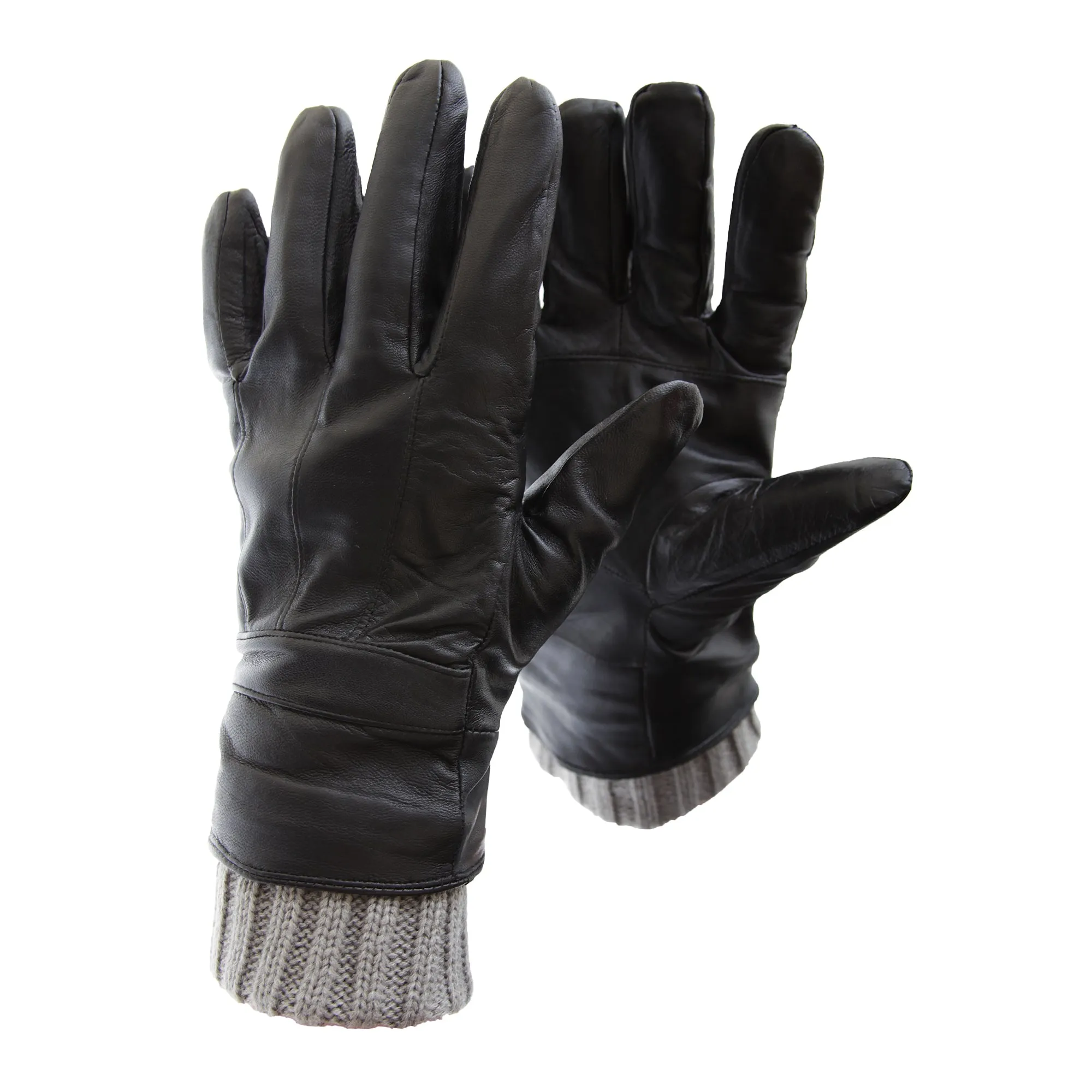 FLOSO Mens Sheepskin Leather Gloves With Knit Trim