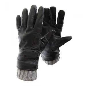 FLOSO Mens Sheepskin Leather Gloves With Knit Trim
