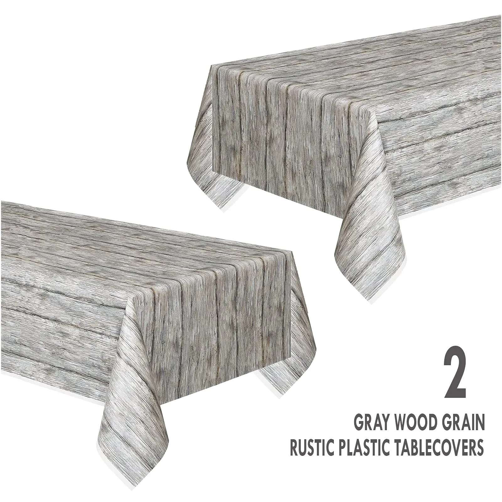 Gray Wood Grain Rustic Plastic Table Cover 54" x 108" (2 Pack)