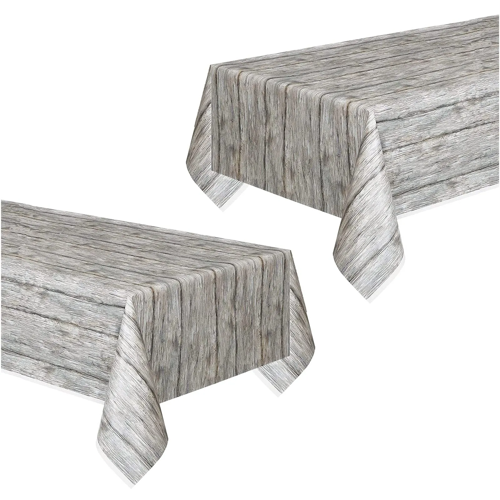 Gray Wood Grain Rustic Plastic Table Cover 54" x 108" (2 Pack)