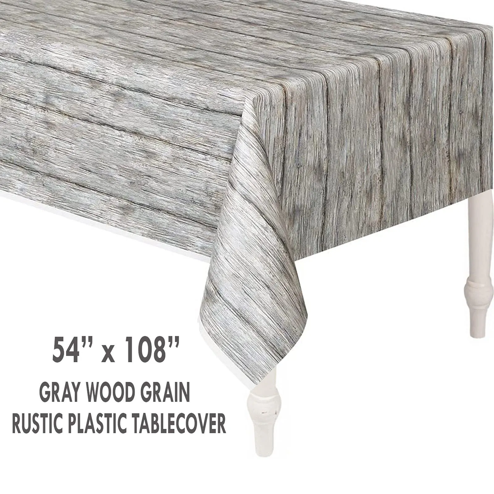Gray Wood Grain Rustic Plastic Table Cover 54" x 108" (2 Pack)
