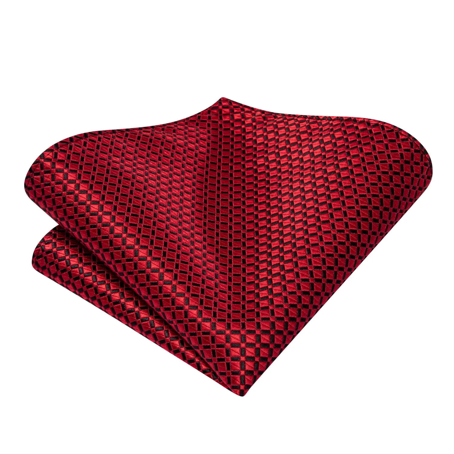 Hi-Tie Red Bowtie Black Jacquard Plaid Mens Tie Hanky Cufflinks Set