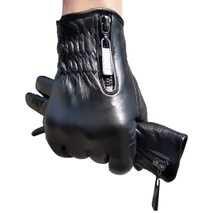 HighShine Men's Genuine Leather Gloves Male Soft Lambskin Cashmere Lined Warm Winter Touch Screen Gloves Side zipper