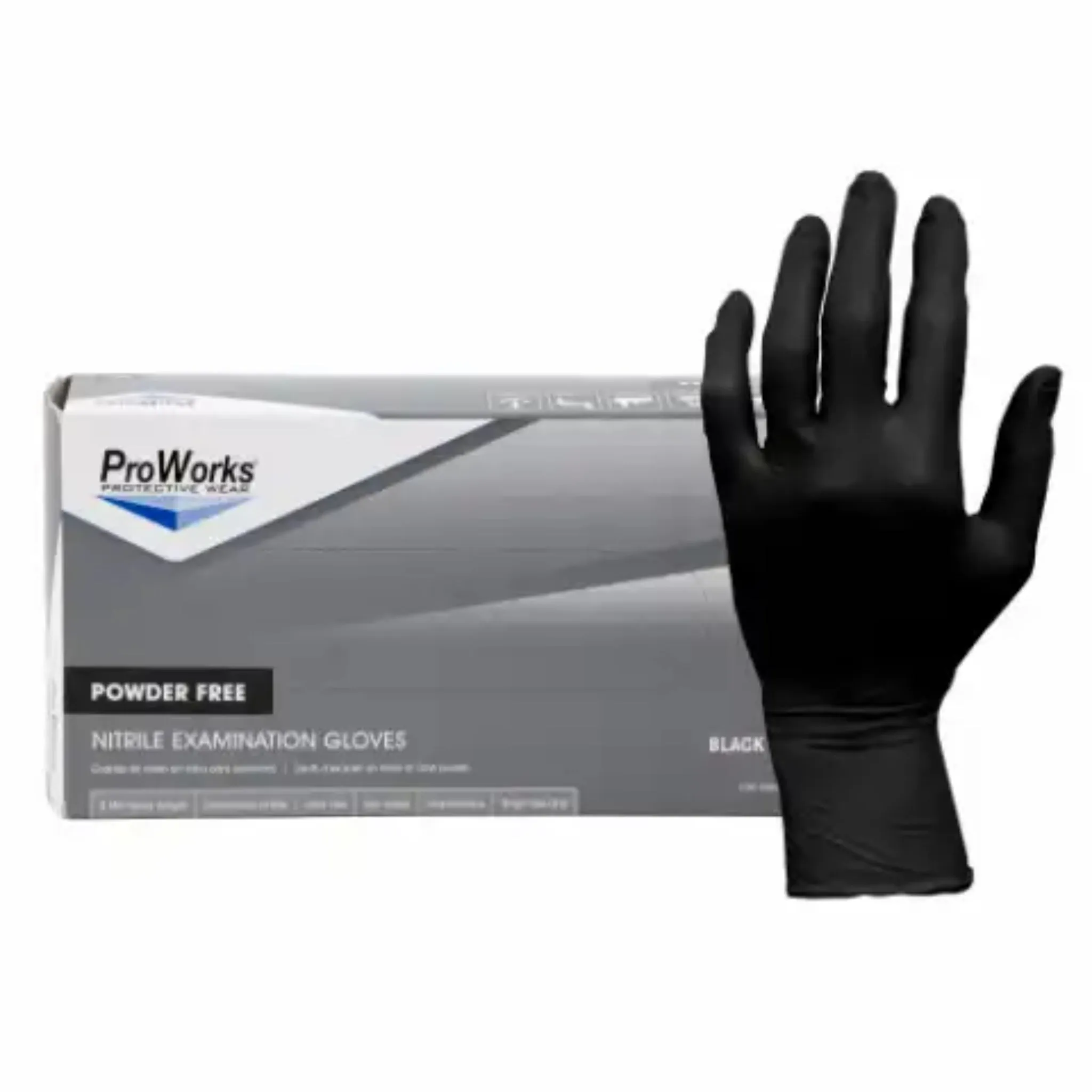 Hospeco ProWorks GL-N107FL-XL Powder Free 7 Mil Nitrile Exam Gloves, Black, X-Large, Box of 100, Case of 10 Boxes