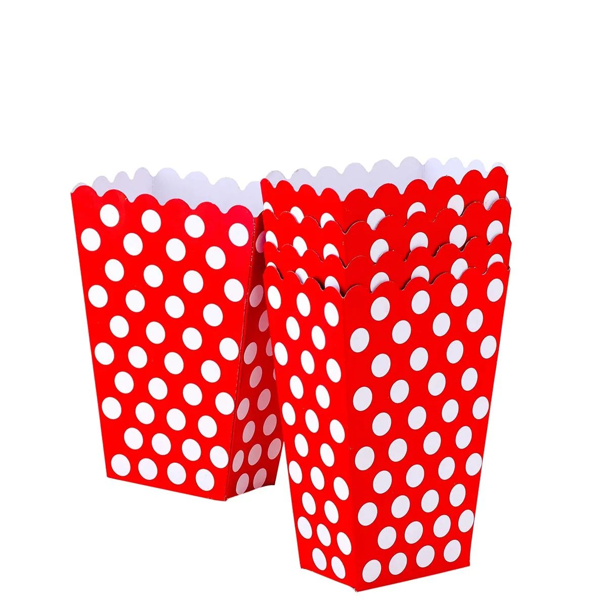 Kicko Ruby Red Popcorn Boxes with White Polka Dots - 16 Pack, 5.5 Inches, Cardboard Treat