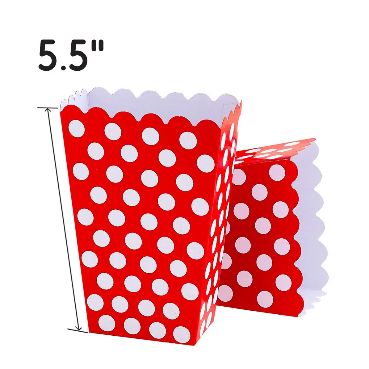 Kicko Ruby Red Popcorn Boxes with White Polka Dots - 16 Pack, 5.5 Inches, Cardboard Treat