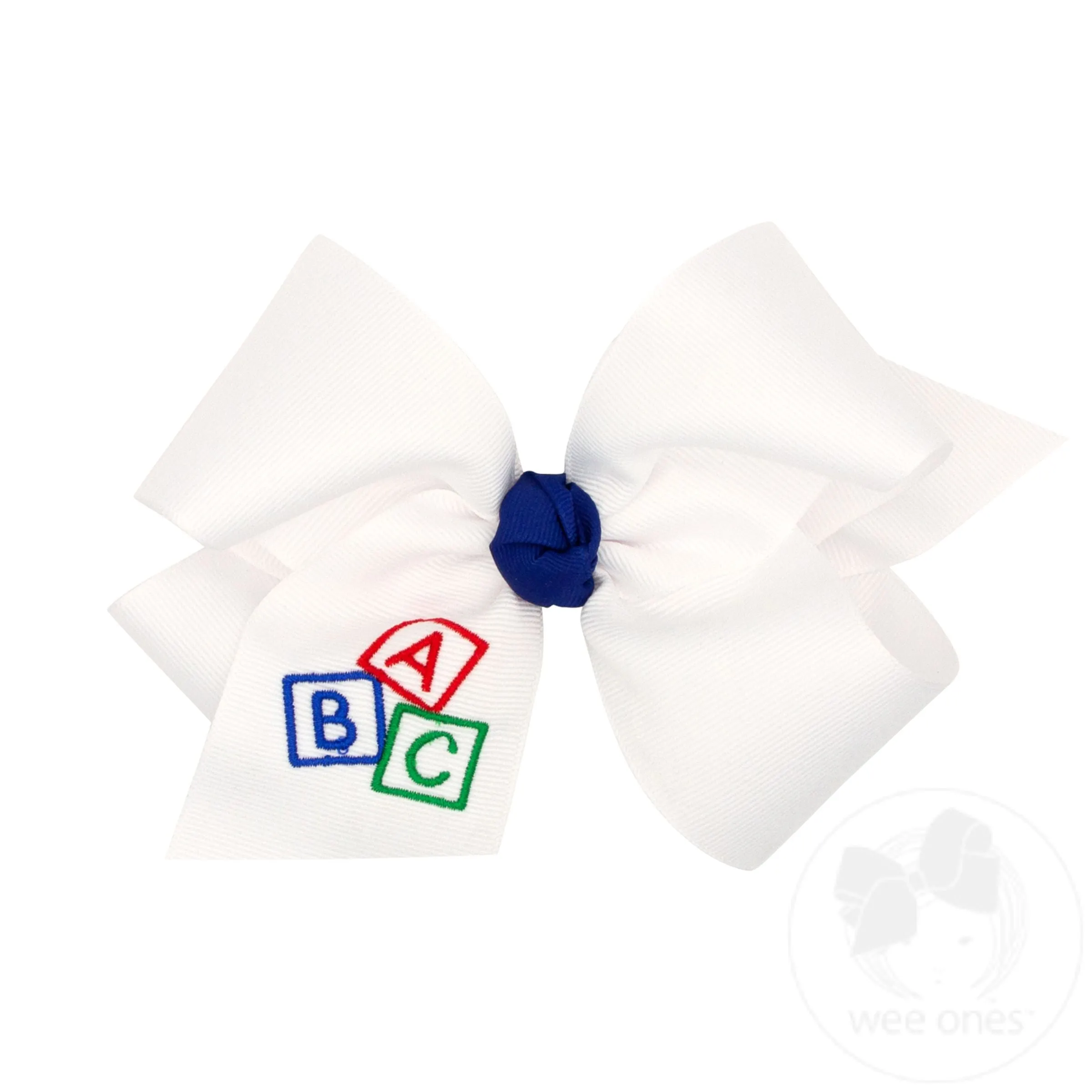King Grosgrain Hair Bow with Knot Wrap and School-themed Embroidery