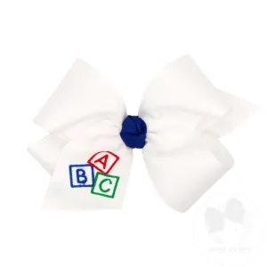 King Grosgrain Hair Bow with Knot Wrap and School-themed Embroidery