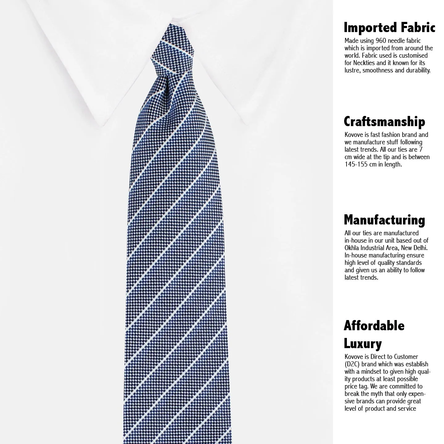 Kovove Elegant White Striped Neck Tie For Men