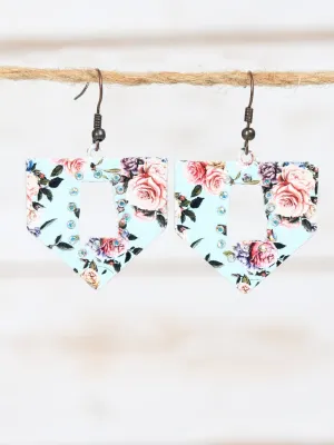 Light Blue Floral Alabama Earrings, Copper