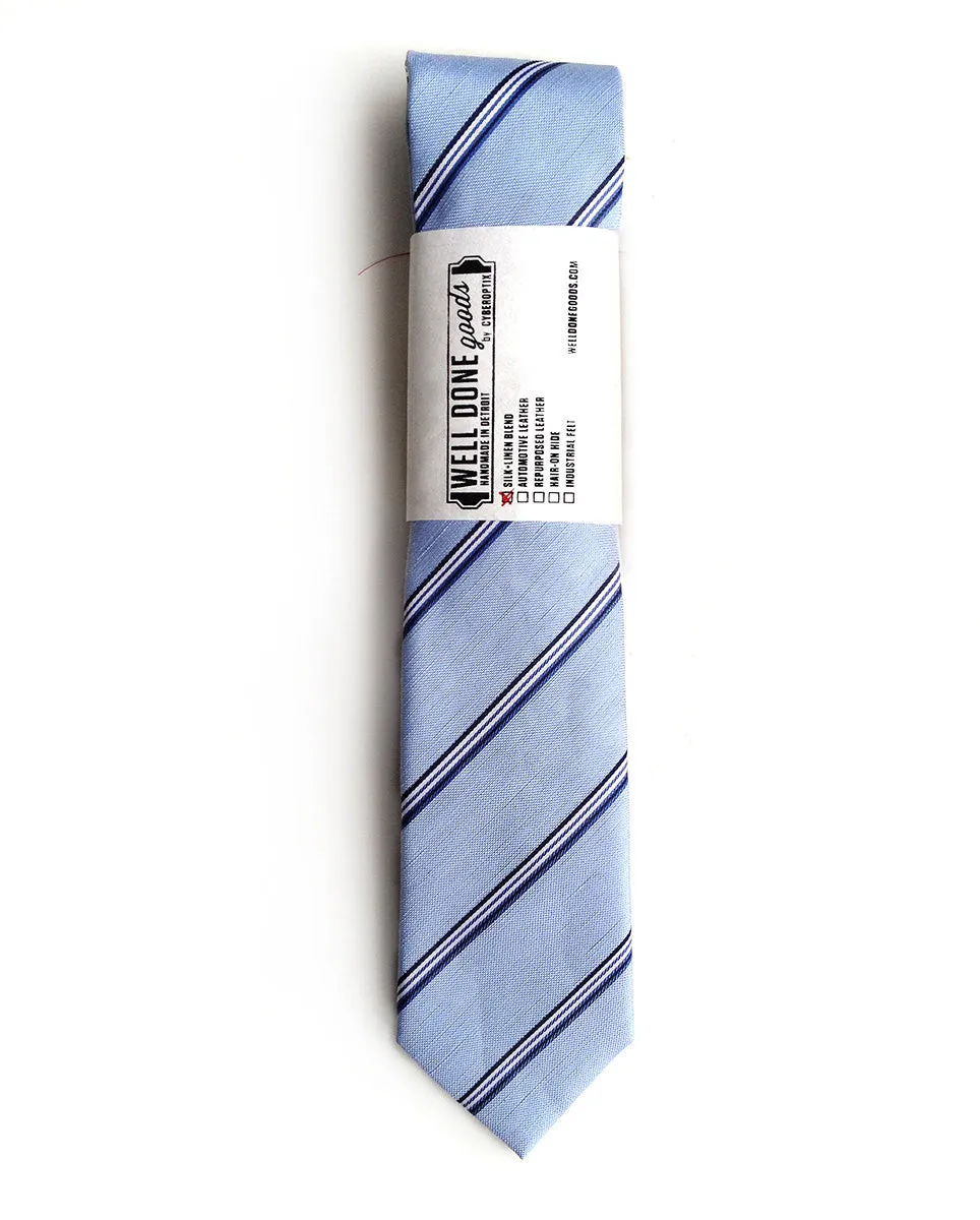 Light Blue Striped Linen Necktie. "Belle Isle" tie.