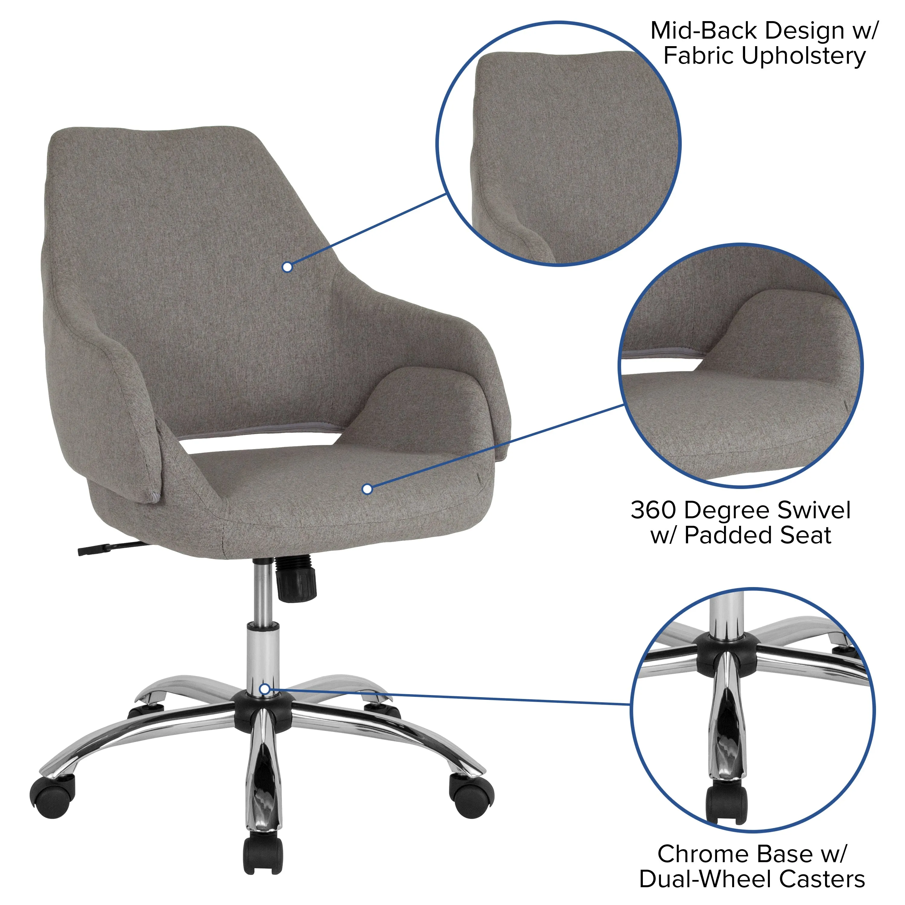 Lt Gray Fabric Mid-Back Chair CH-177280-LGY-F-GG