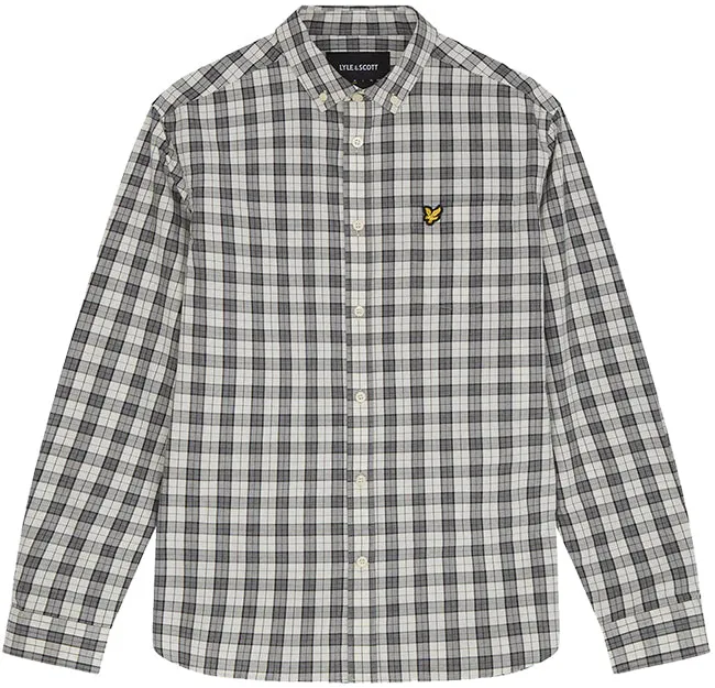 Lyle and Scott Mens Check Poplin Shirt Mid Grey Marl Touchline White