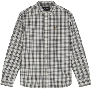 Lyle and Scott Mens Check Poplin Shirt Mid Grey Marl Touchline White