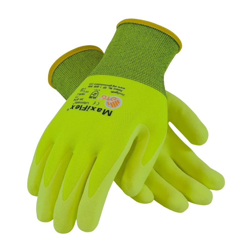 MaxiFlex® Ultimate™ 34-874FY Hi-Vis Seamless Nitrile Grip Work Gloves