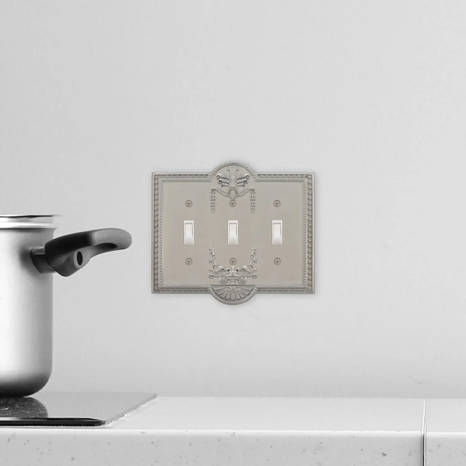 Meadows Switch Plate with Triple Toggle in Satin Nickel