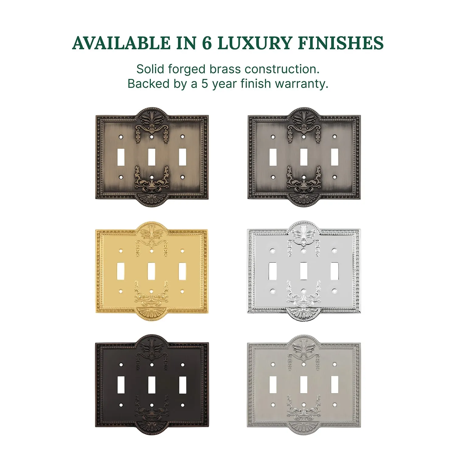 Meadows Switch Plate with Triple Toggle in Satin Nickel