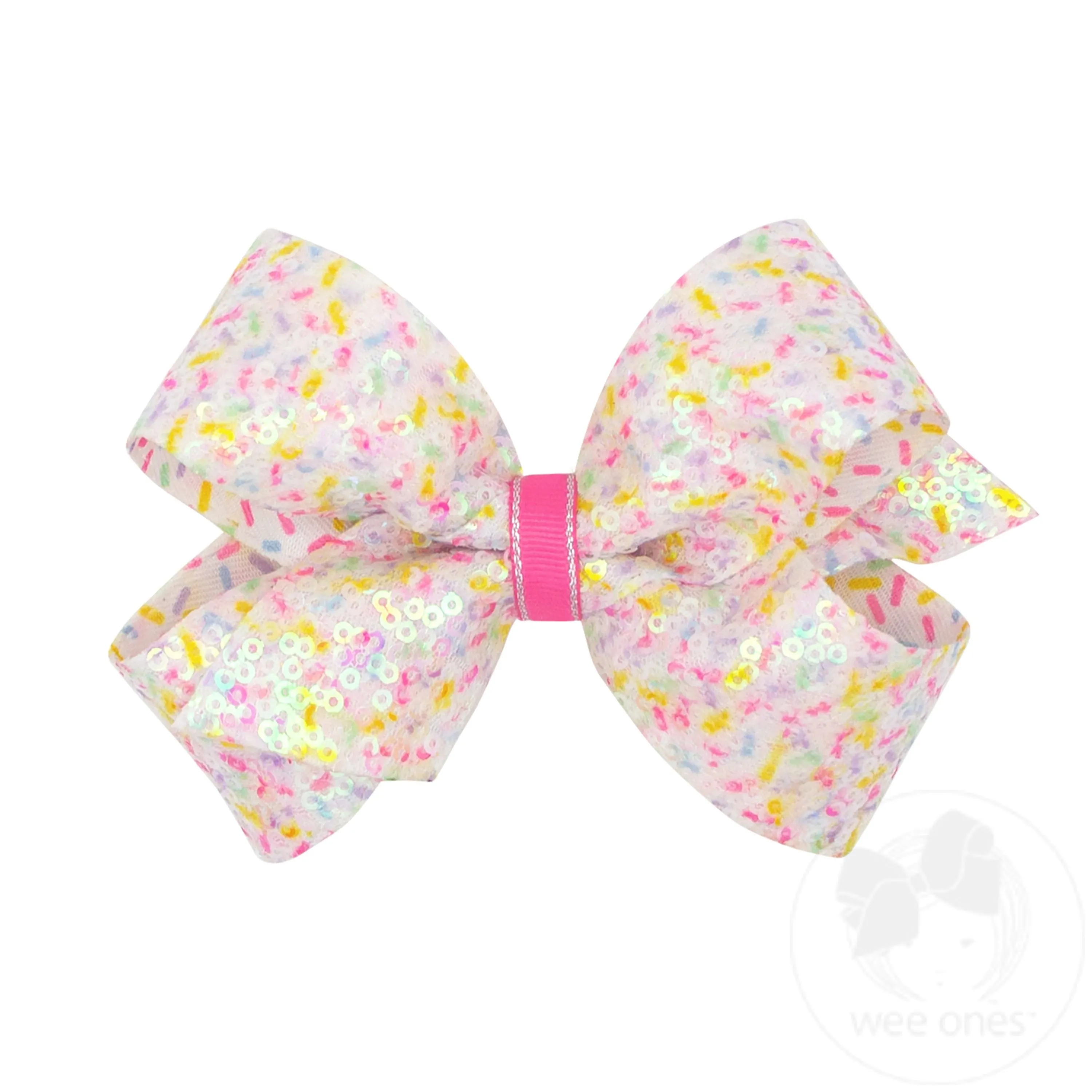 Medium Colorful Confetti Printed Sequin Grosgrain Hair Bow