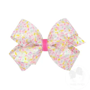 Medium Colorful Confetti Printed Sequin Grosgrain Hair Bow