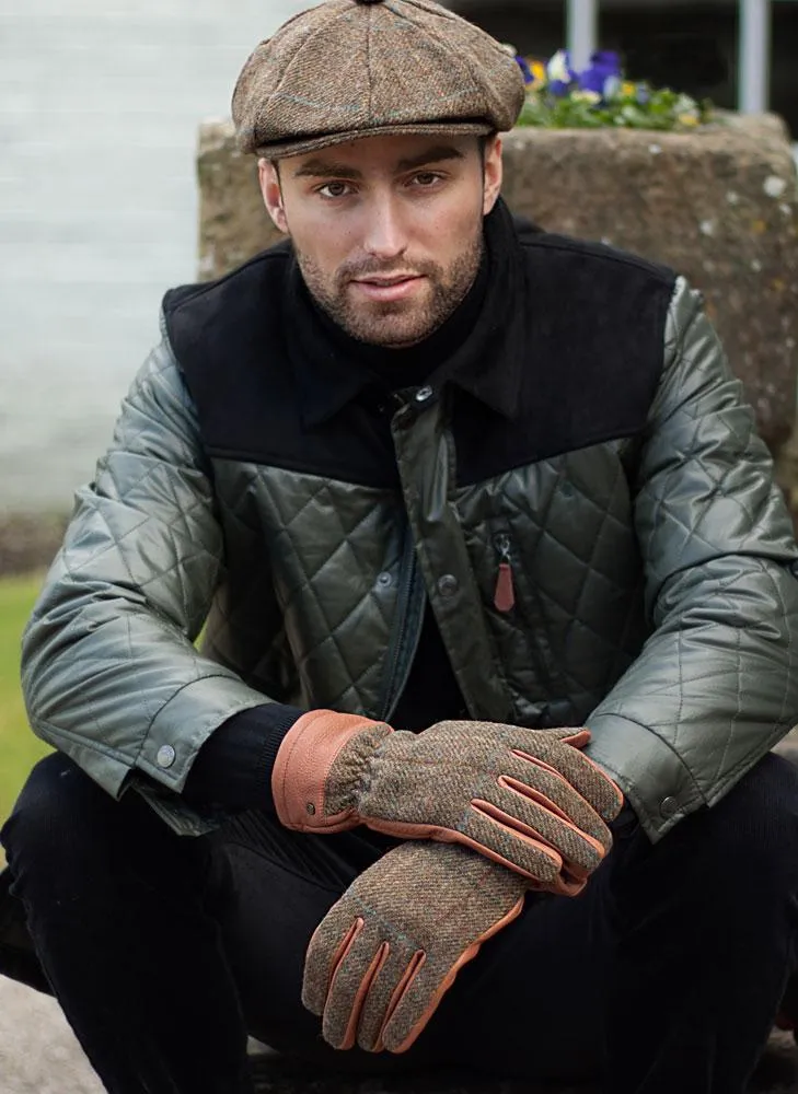 Men's Cashmere-Lined Abraham Moon Tweed and Deerskin Leather Gloves