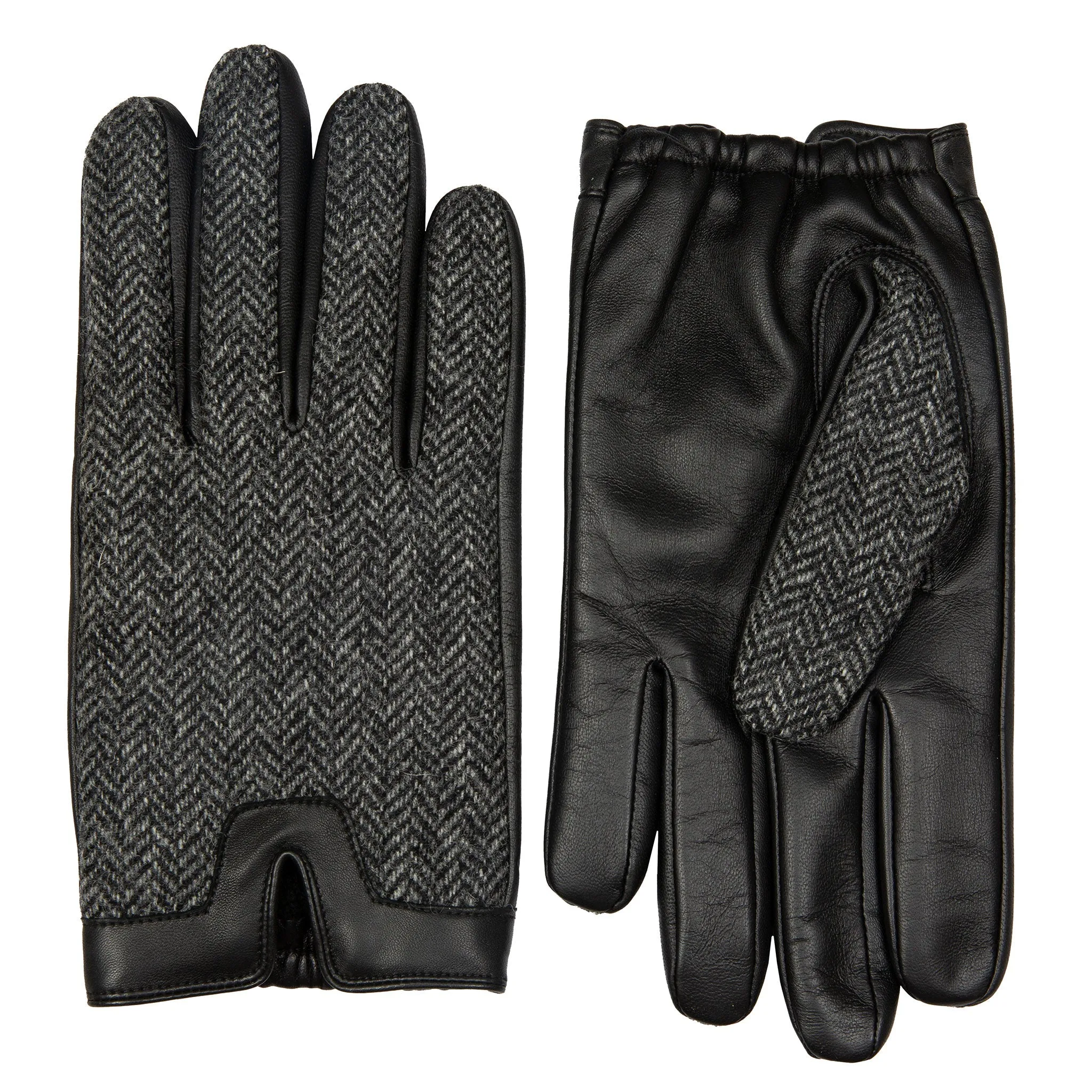 Men’s Heritage Touchscreen Cashmere-Lined Abraham Moon Herringbone Tweed and Leather Gloves