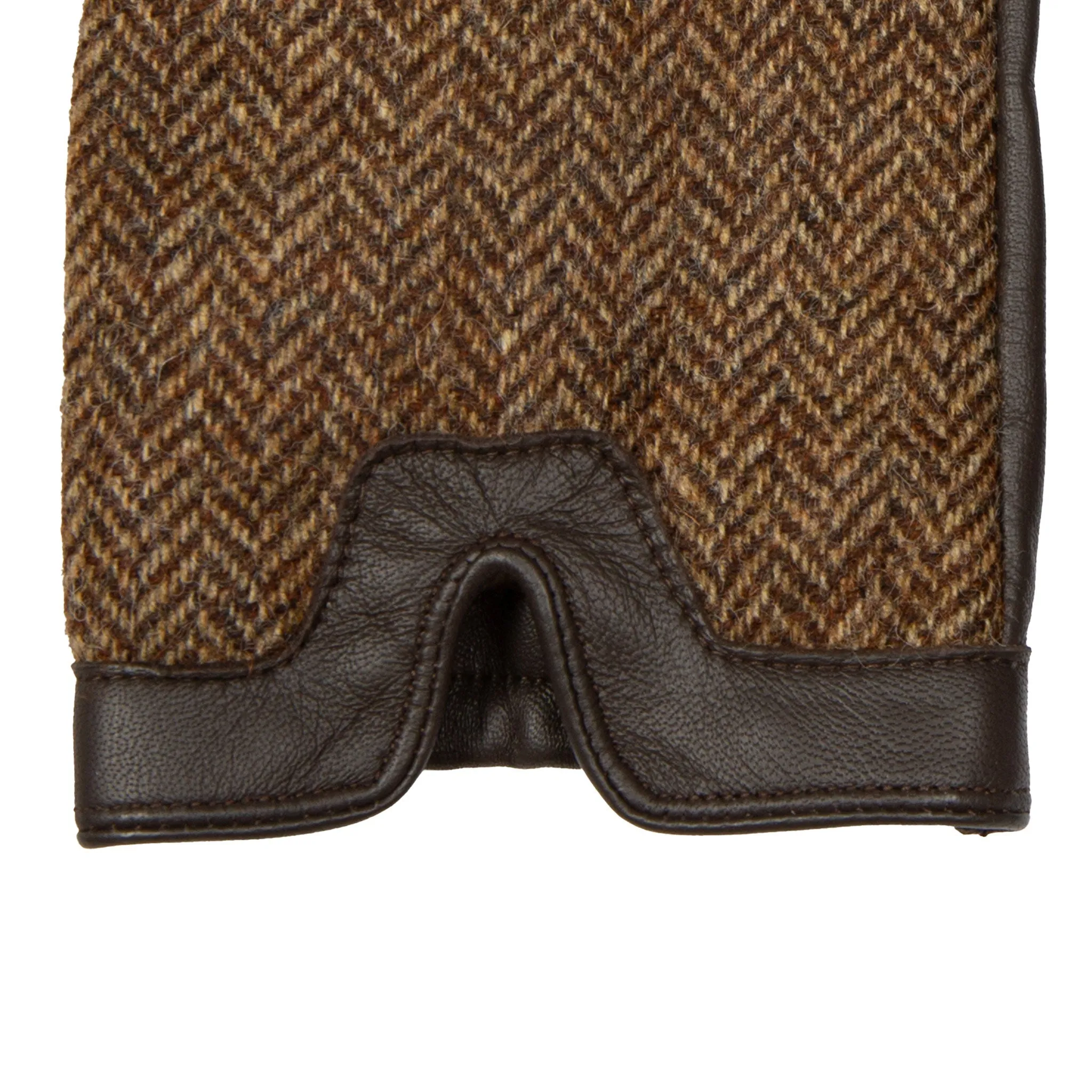Men’s Heritage Touchscreen Cashmere-Lined Abraham Moon Herringbone Tweed and Leather Gloves