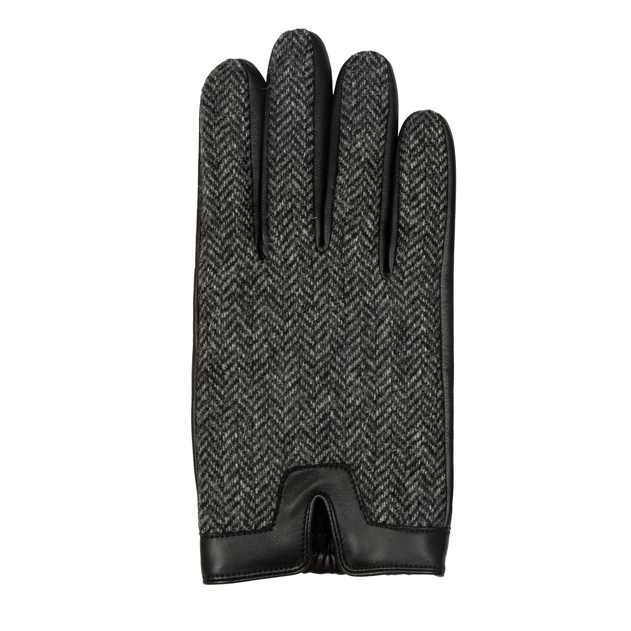 Men’s Heritage Touchscreen Cashmere-Lined Abraham Moon Herringbone Tweed and Leather Gloves