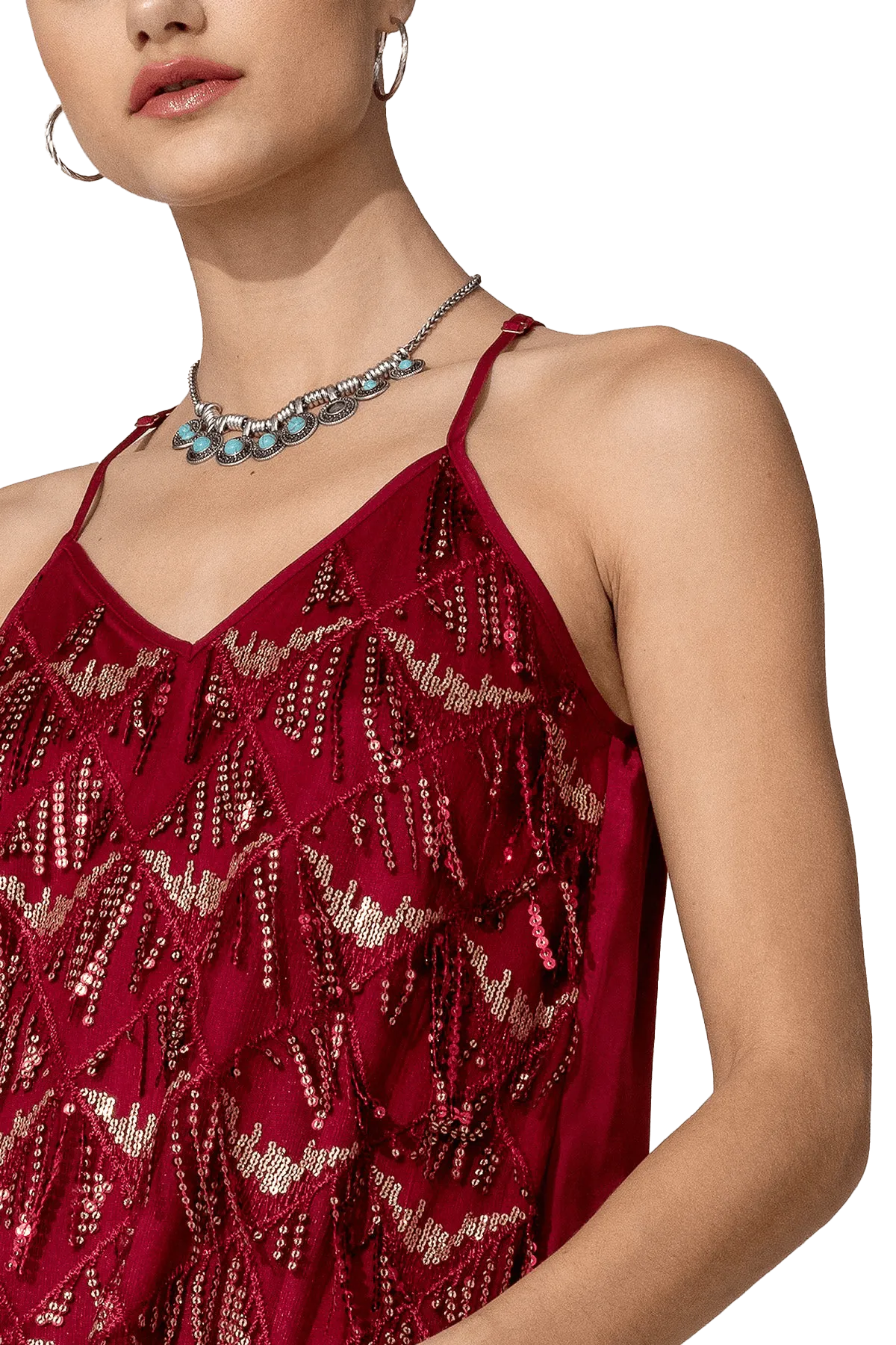 Miss Me Red Sequin Fringe Top