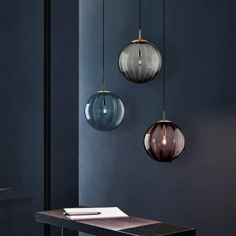 Modern Led Hanging Lamp Wave Glass Ball Pendant Light
