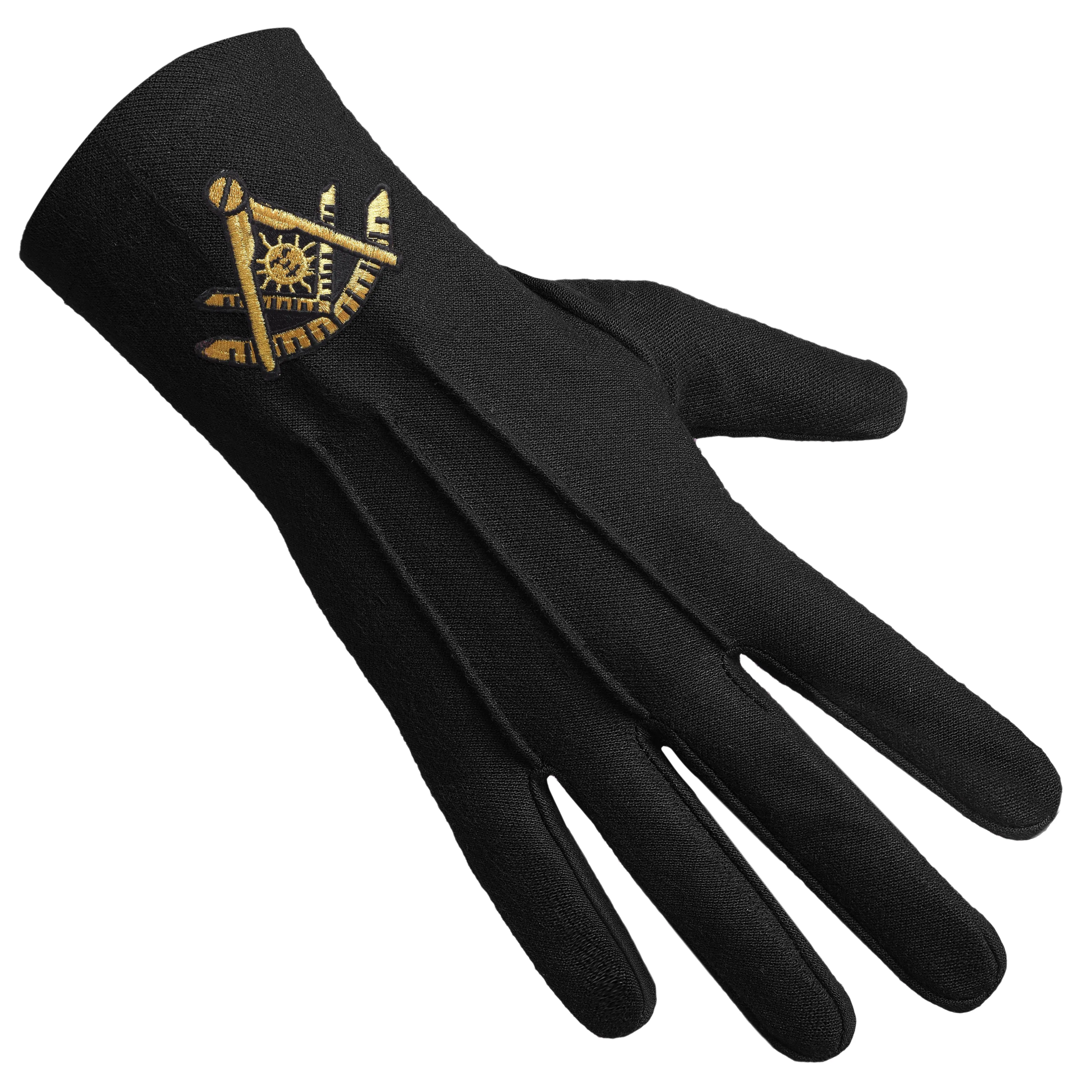 Past Master Blue Lodge California Regulation Gloves - Black Cotton Gold Emblem