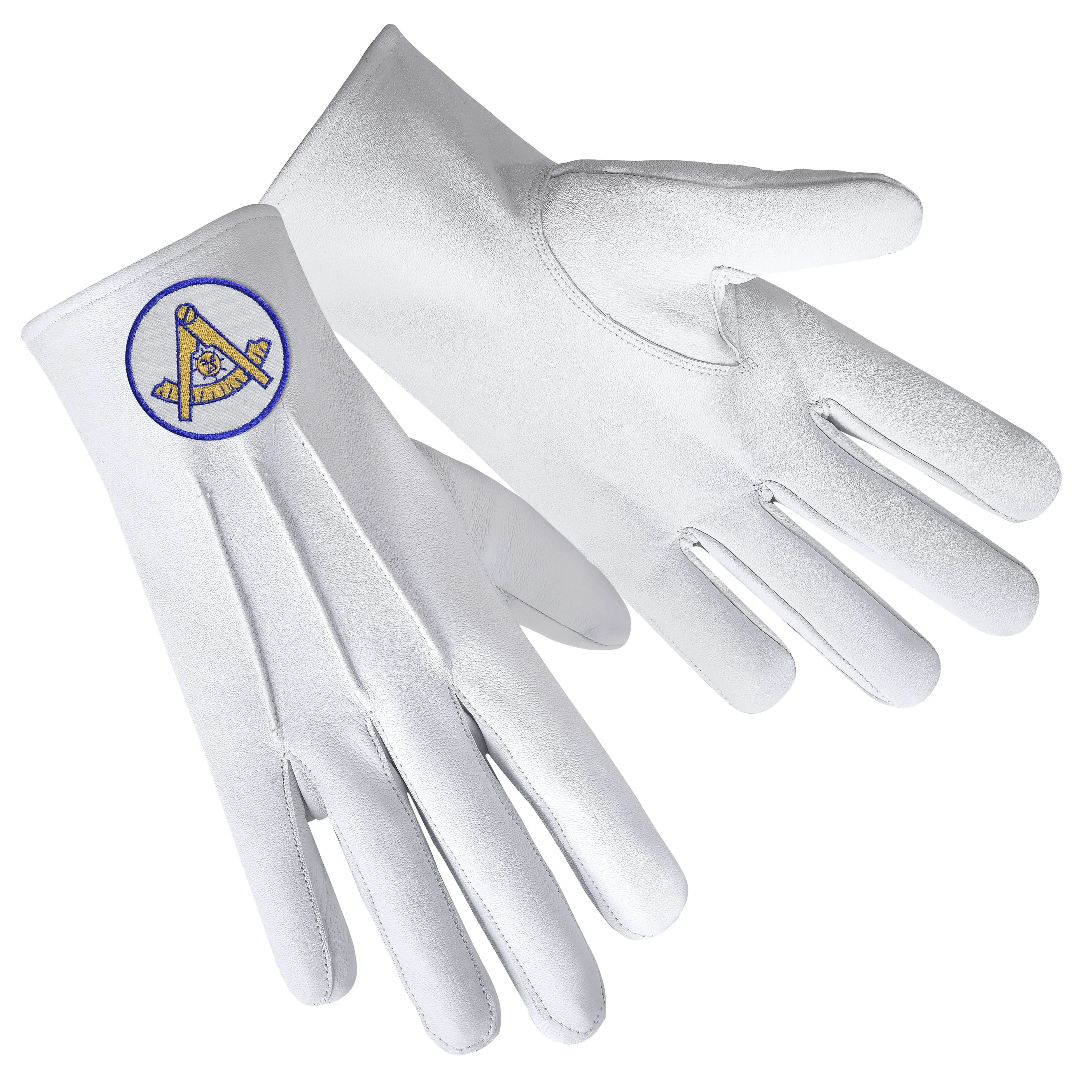 Past Master Blue Lodge California Regulation Gloves - Leather With Gold Emblem With Blue Borders