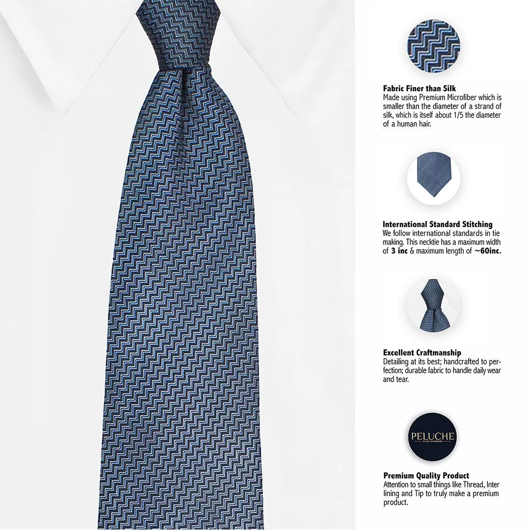 Peluche Shadow Wave Dark Grey Broad Neck Tie & Pocket Square Set for Men