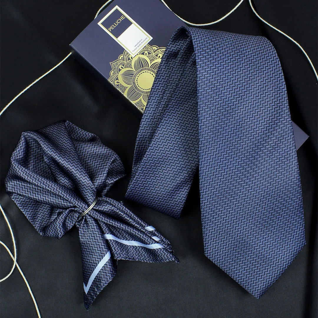 Peluche Shadow Wave Dark Grey Broad Neck Tie & Pocket Square Set for Men
