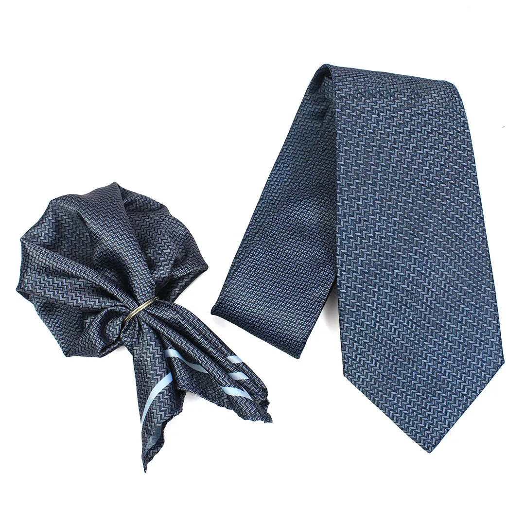 Peluche Shadow Wave Dark Grey Broad Neck Tie & Pocket Square Set for Men