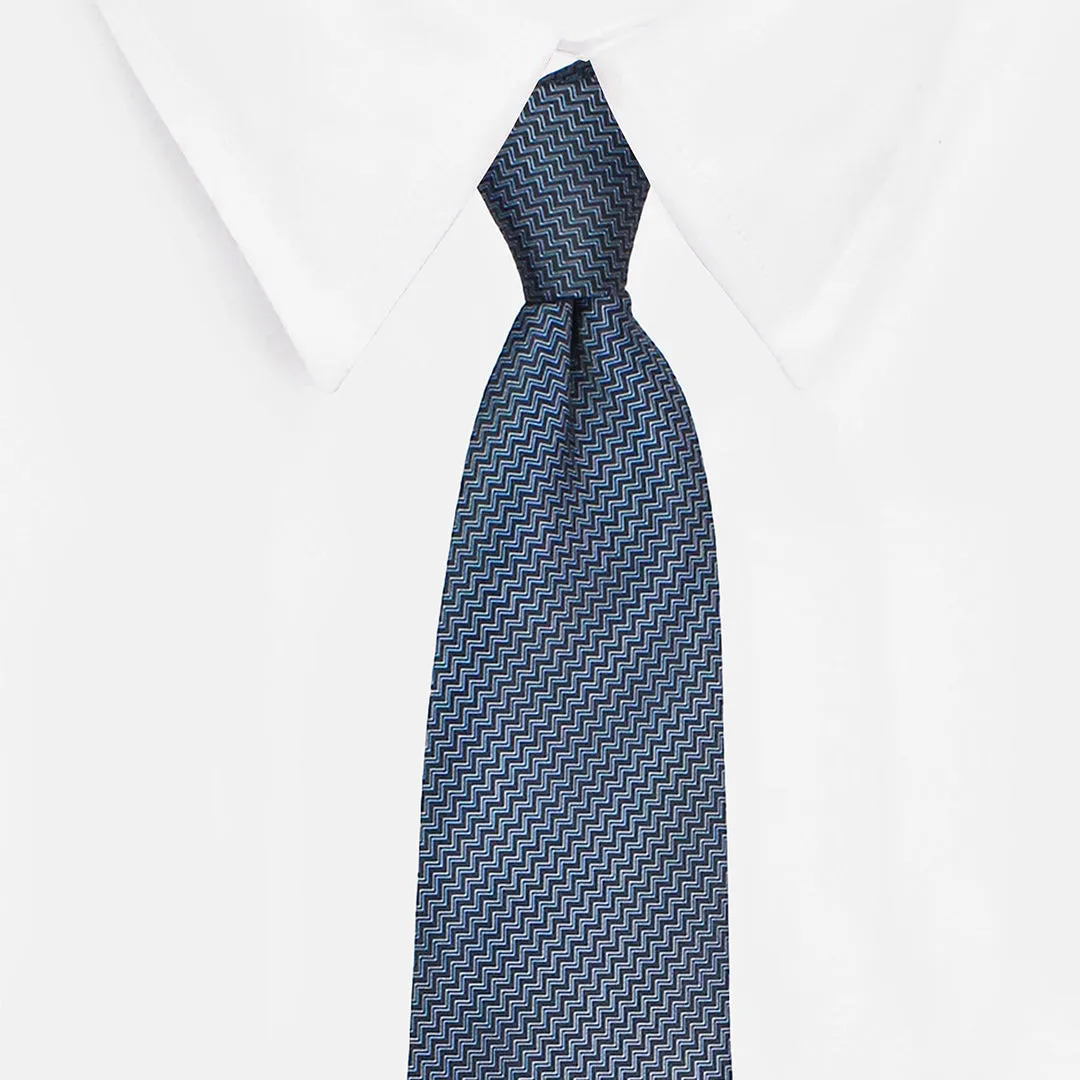 Peluche Shadow Wave Dark Grey Broad Neck Tie & Pocket Square Set for Men
