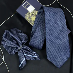 Peluche Shadow Wave Dark Grey Broad Neck Tie & Pocket Square Set for Men