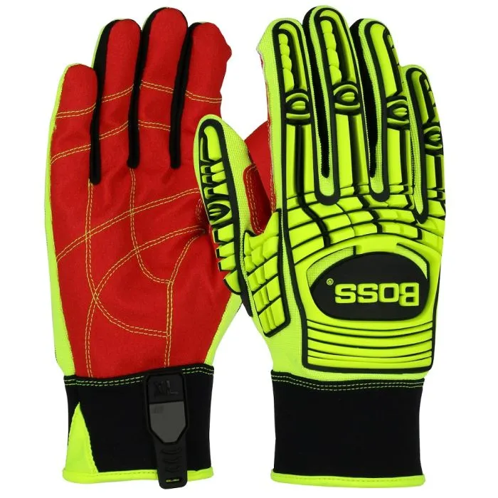 PIP Boss 120-MP2120 TPR Glove with Red PVC Grip Palm and Spandex Back, 1 Pair