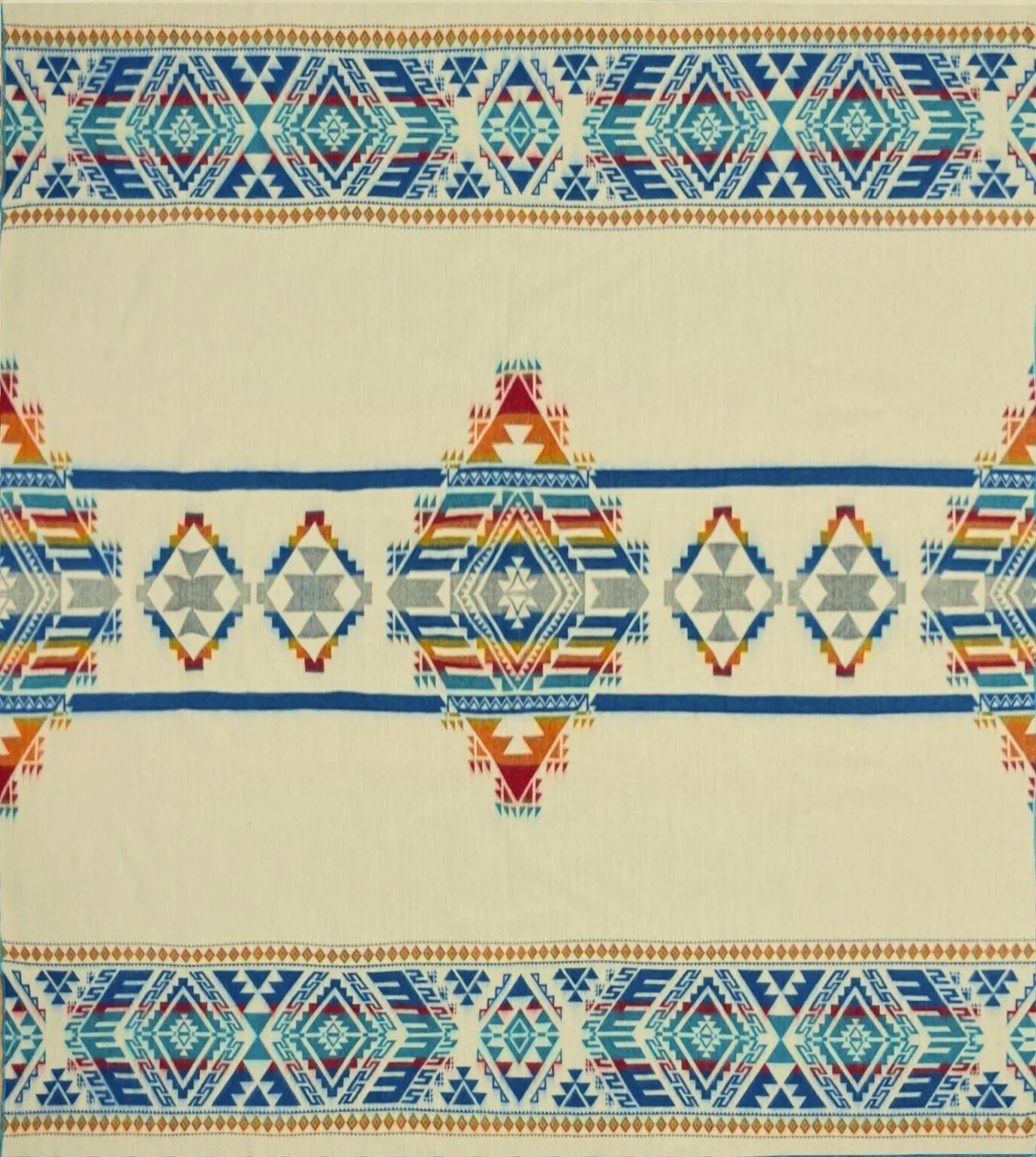 Quilotoa - Baby Alpaca Blanket - Extra Large - Reversible Aztec Pattern - turquoise-blue-cream