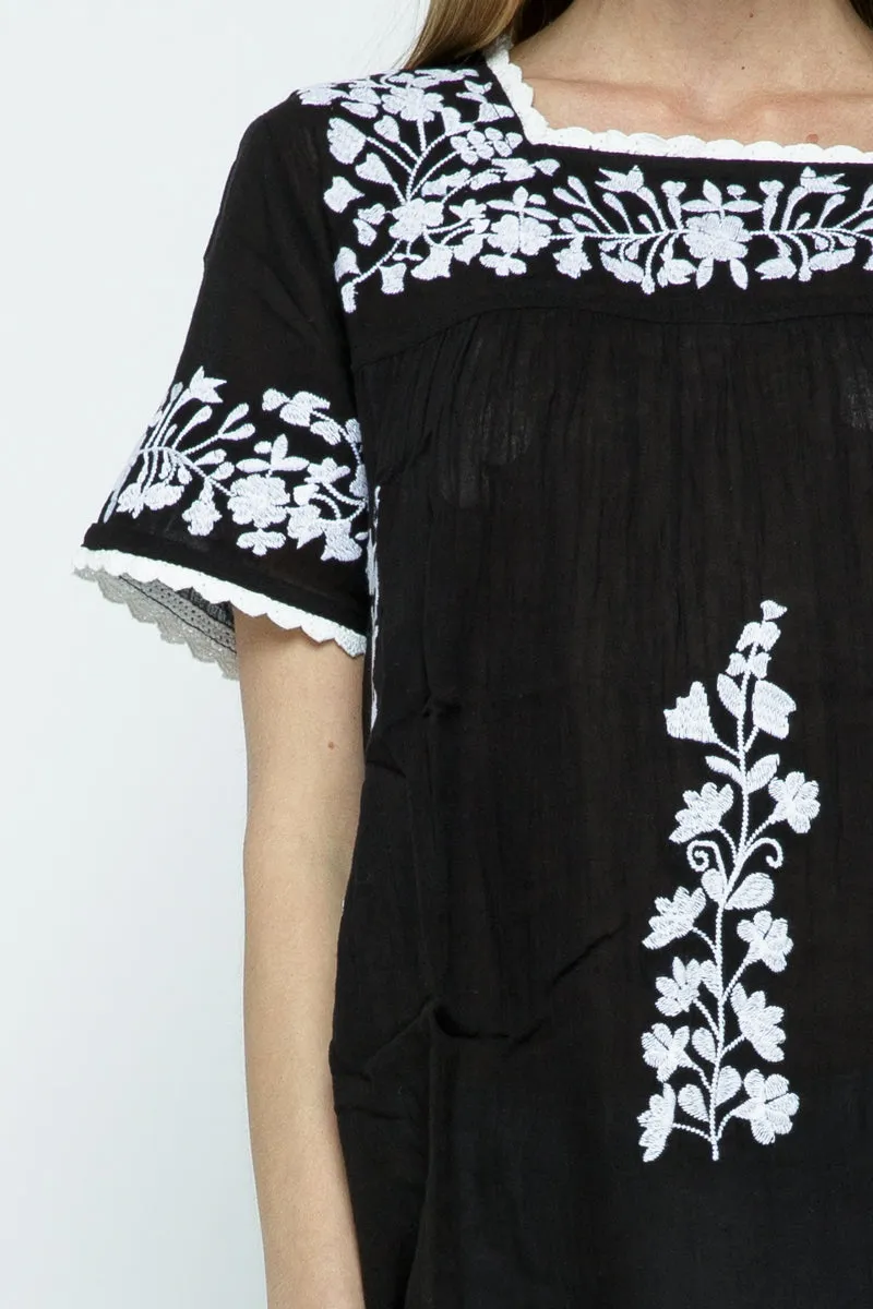 RAJ ALANA EMBROIDERED TOP - BLACK