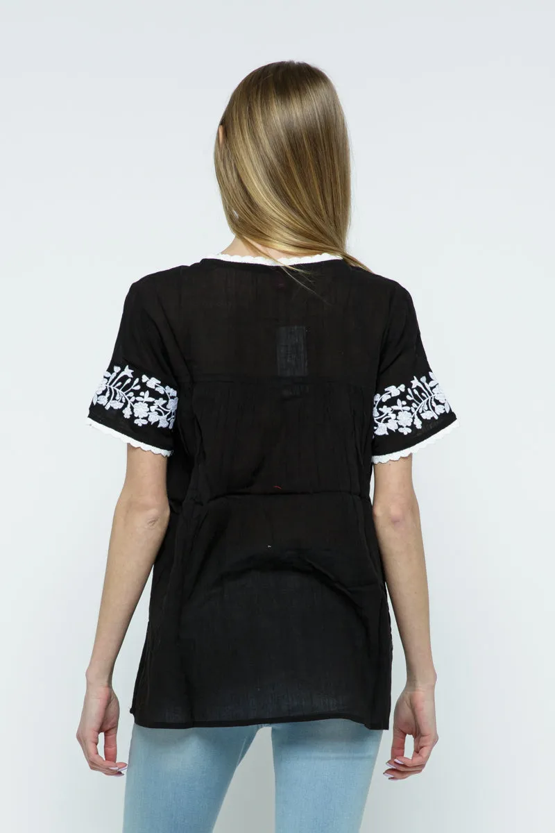 RAJ ALANA EMBROIDERED TOP - BLACK