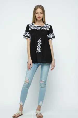 RAJ ALANA EMBROIDERED TOP - BLACK