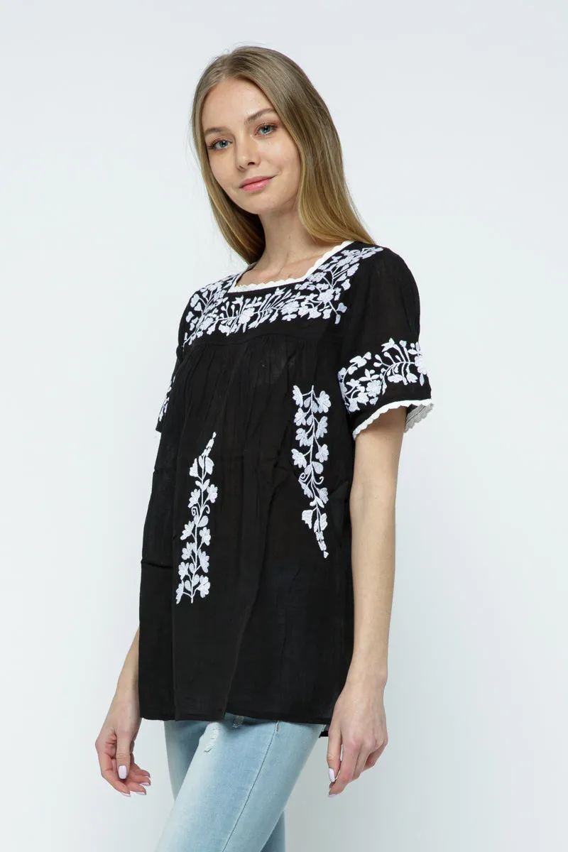 RAJ ALANA EMBROIDERED TOP - BLACK