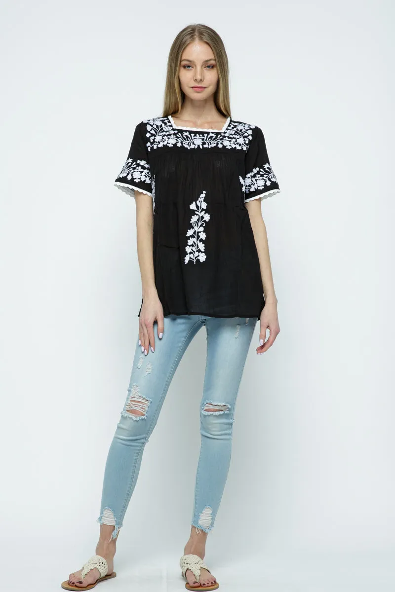 RAJ ALANA EMBROIDERED TOP - BLACK